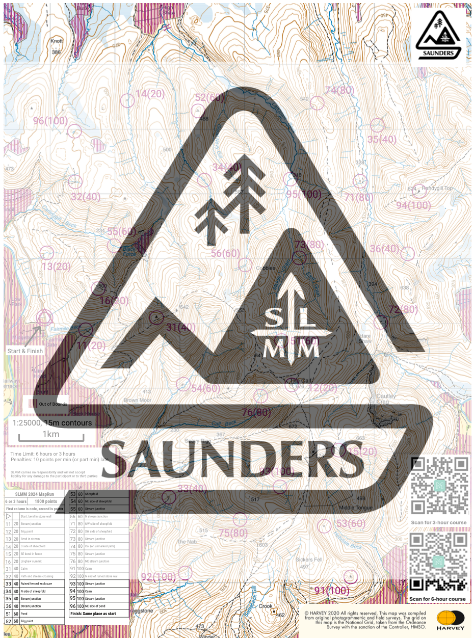 Saunders Lakeland Mountain Marathon - Virtual Score Course Maps